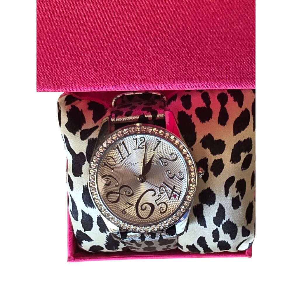 Betsey Johnson Silver Crystal Leopard Print Watch